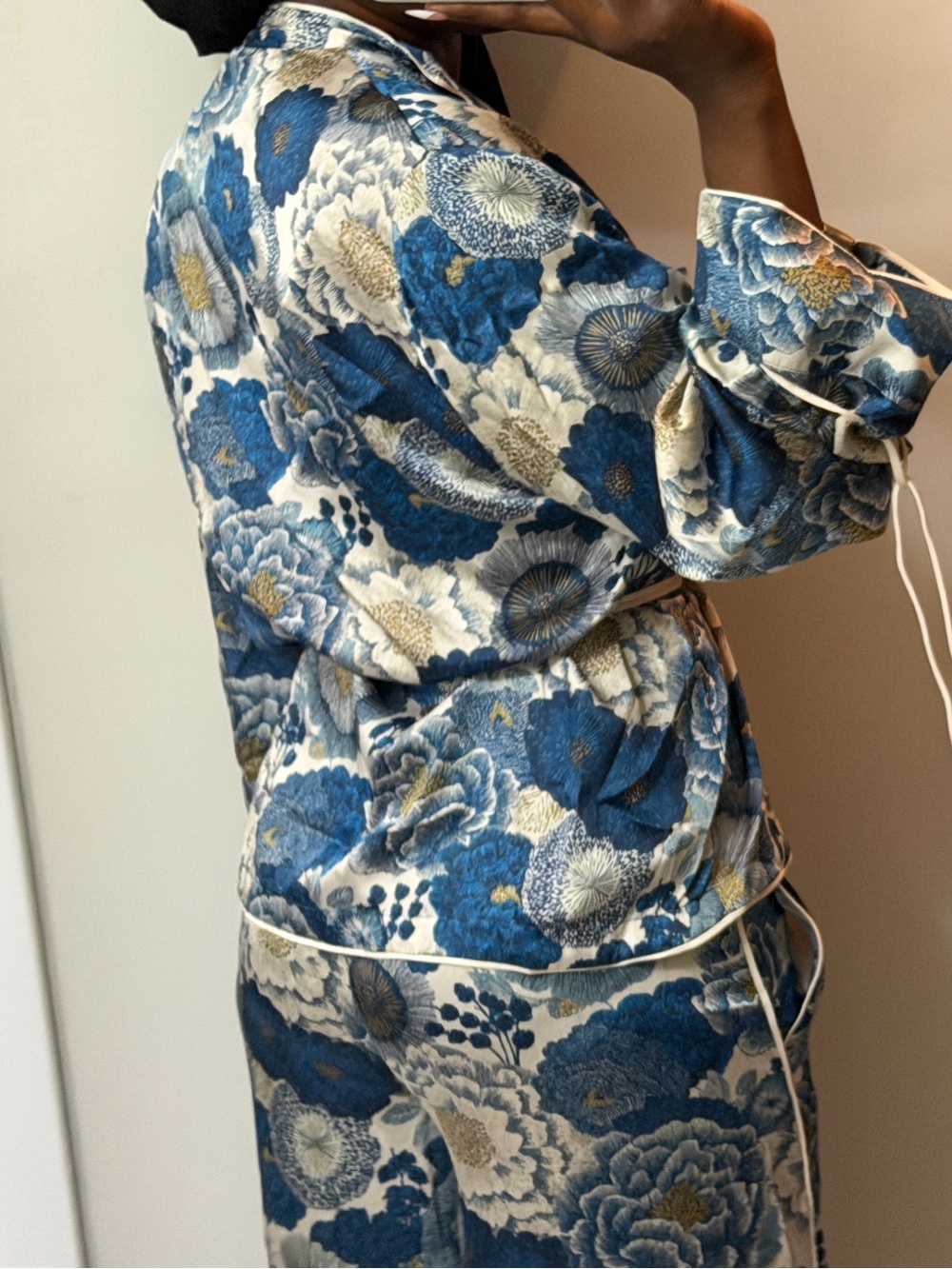 Zara Blue Floral Wide-Leg Pants and Kimono Pants Set - Picture 11 of 15
